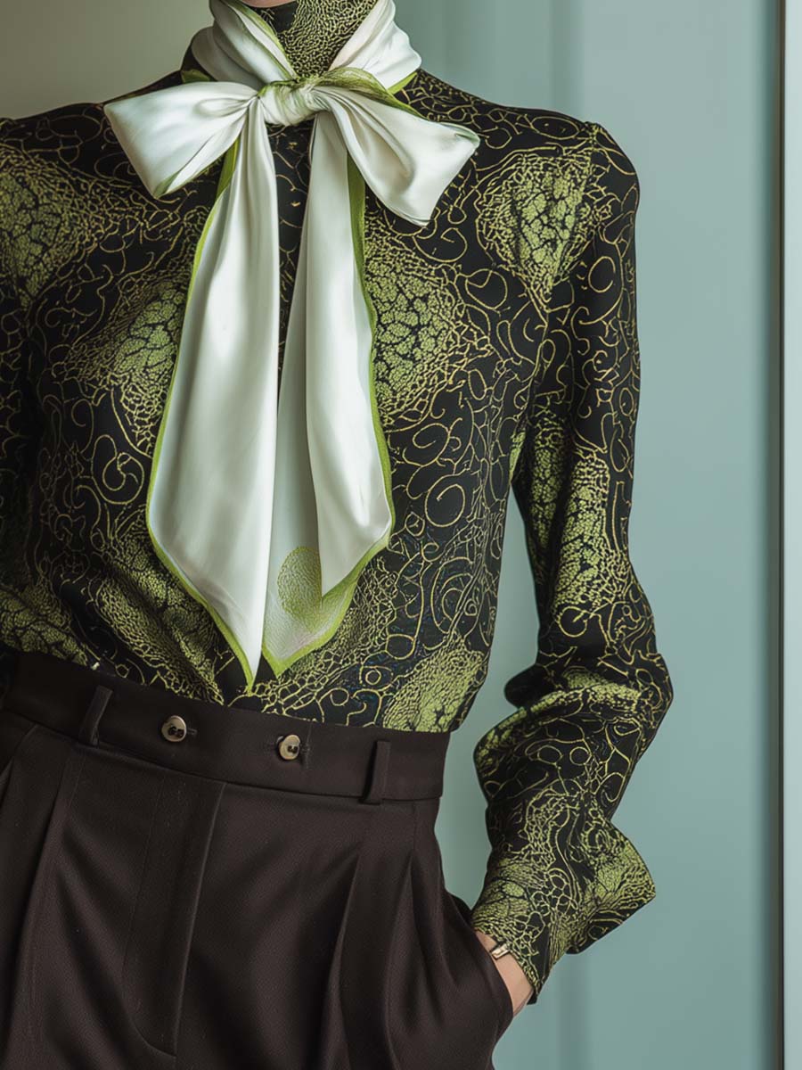 Oakly Fashion™ | Black And Green Print Satin Blouse