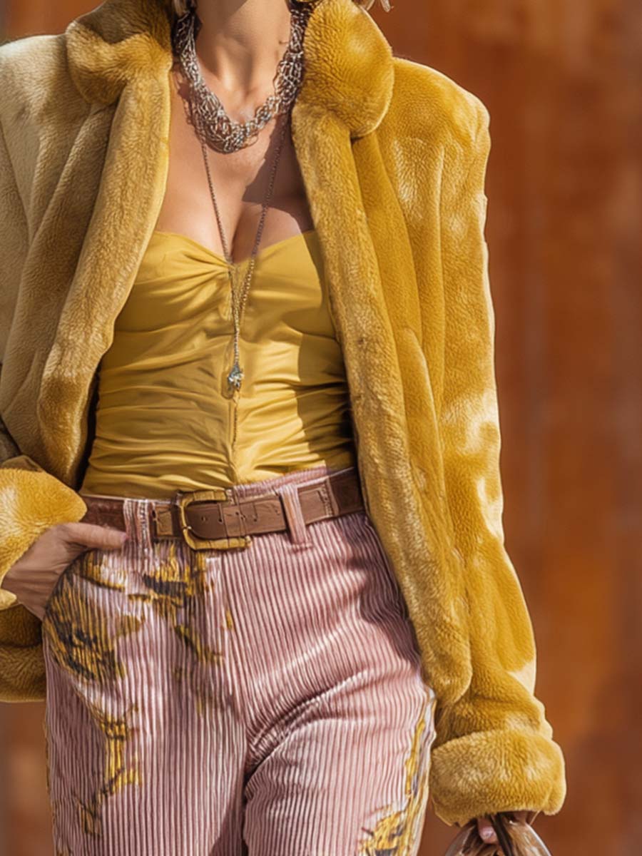 Retro Personality Street Fashion Golden Lapel Eco-friendly Fur Jacket