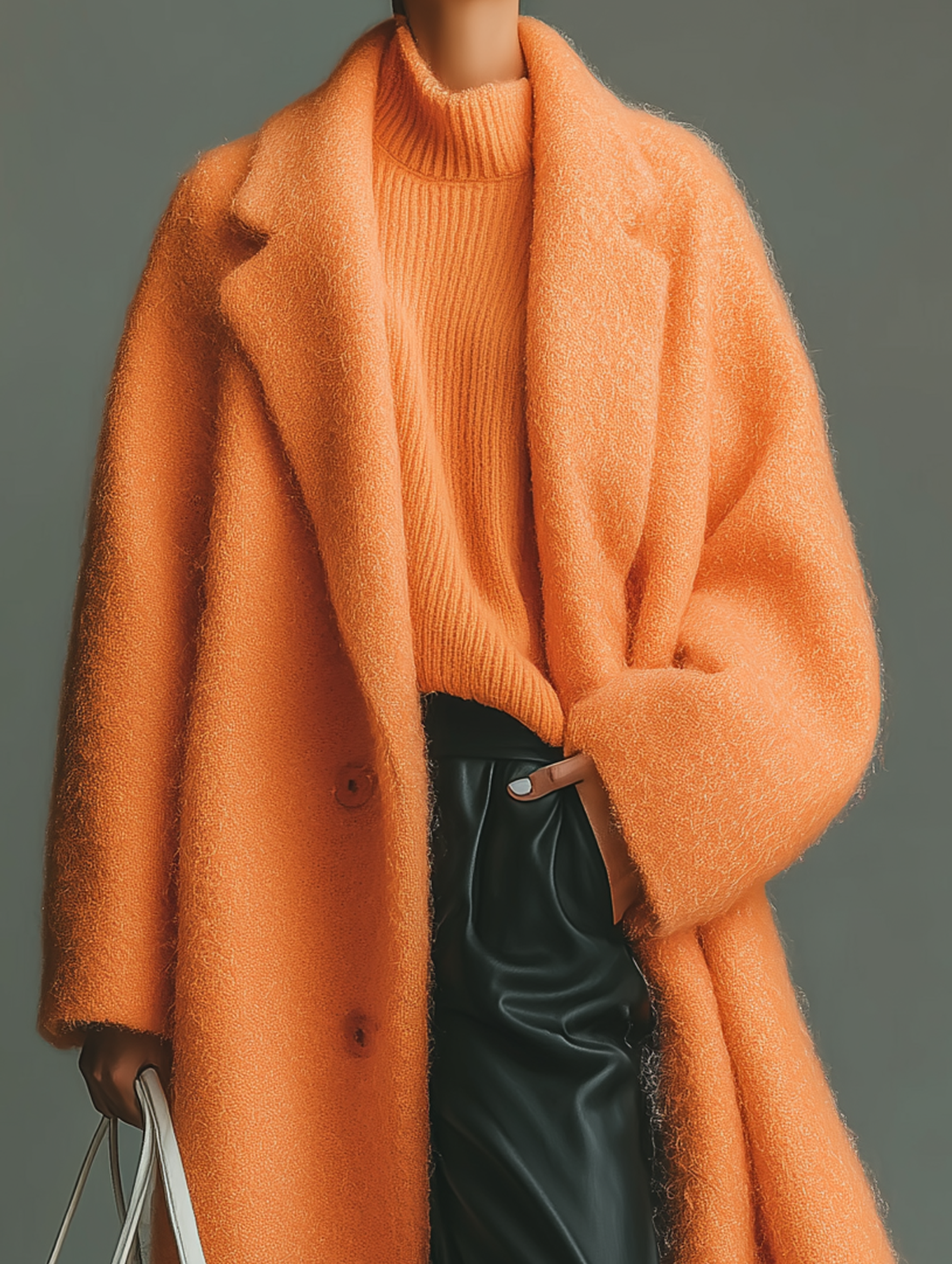 Fashionable Orange Oversized Cashmere Wool Coats
