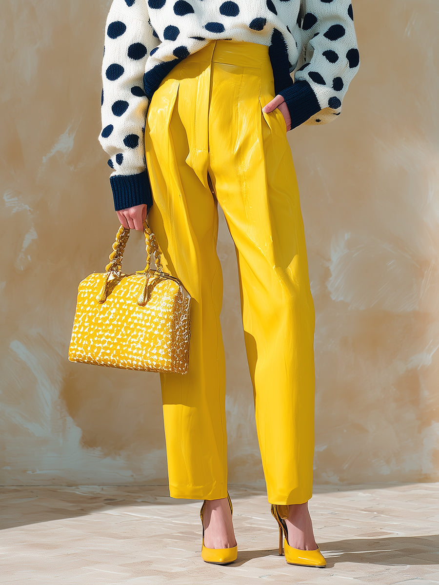 Oakly Fashion™ |  Yellow Leather Straight Pants