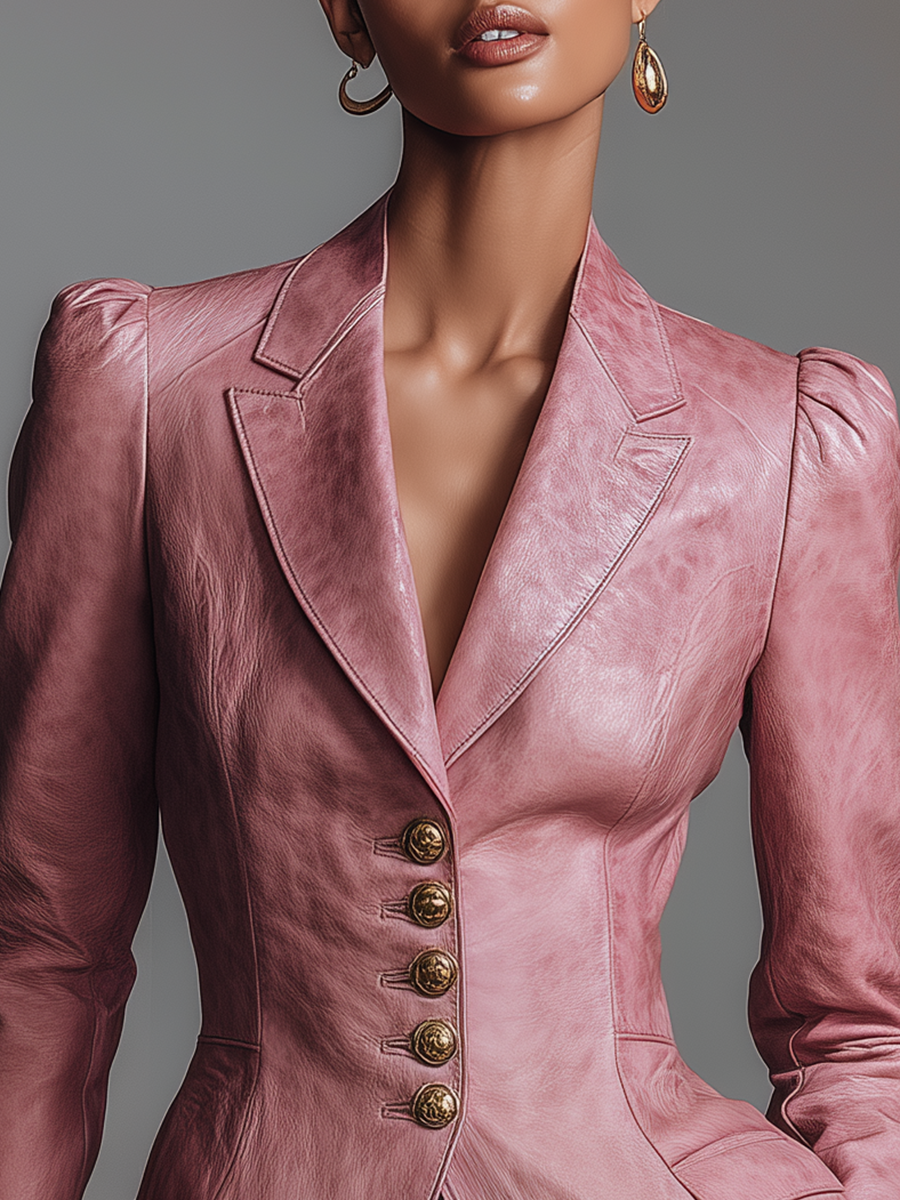 Vintage Fashion Single-Breasted Faux Leather Blazer