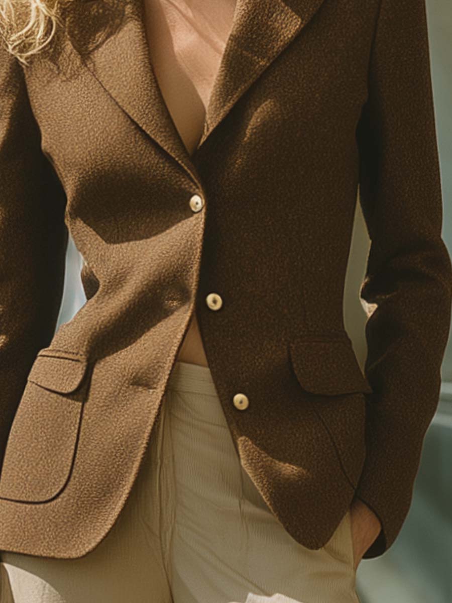 Retro Classic Peak Lapel Single-breasted Three-button X-shaped Brown Wool Blazer