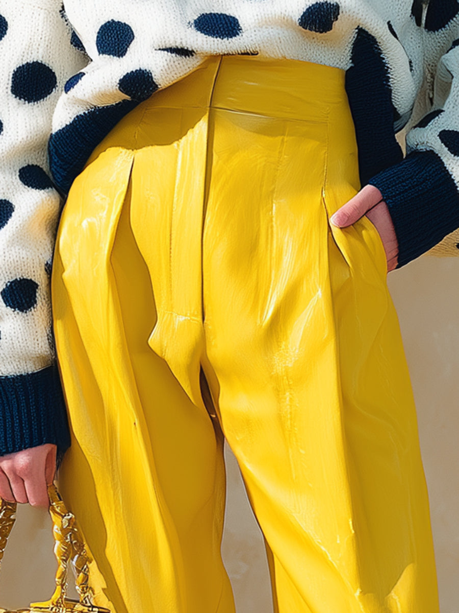 Oakly Fashion™ |  Yellow Leather Straight Pants