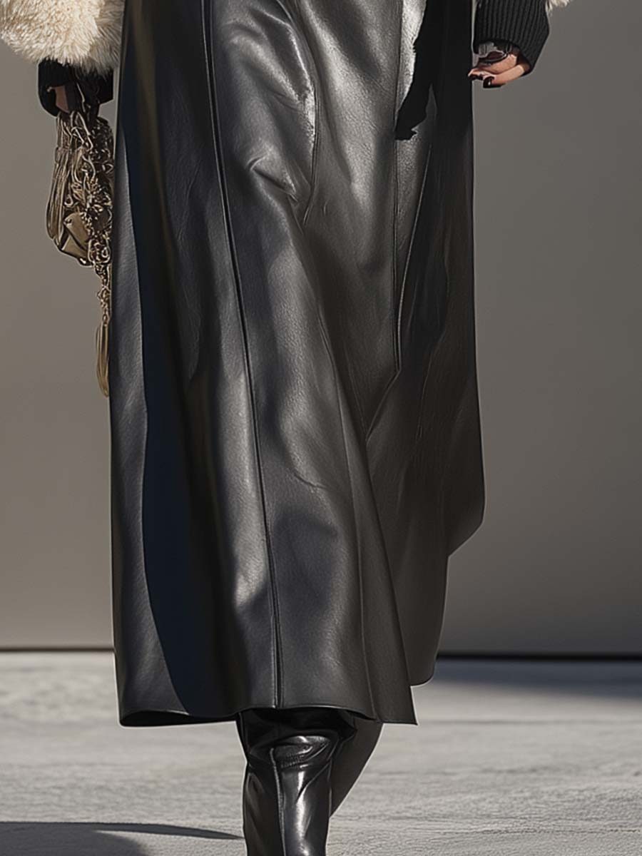 Oakly Fashion™ | Black Straight Faux Leather Long Skirt