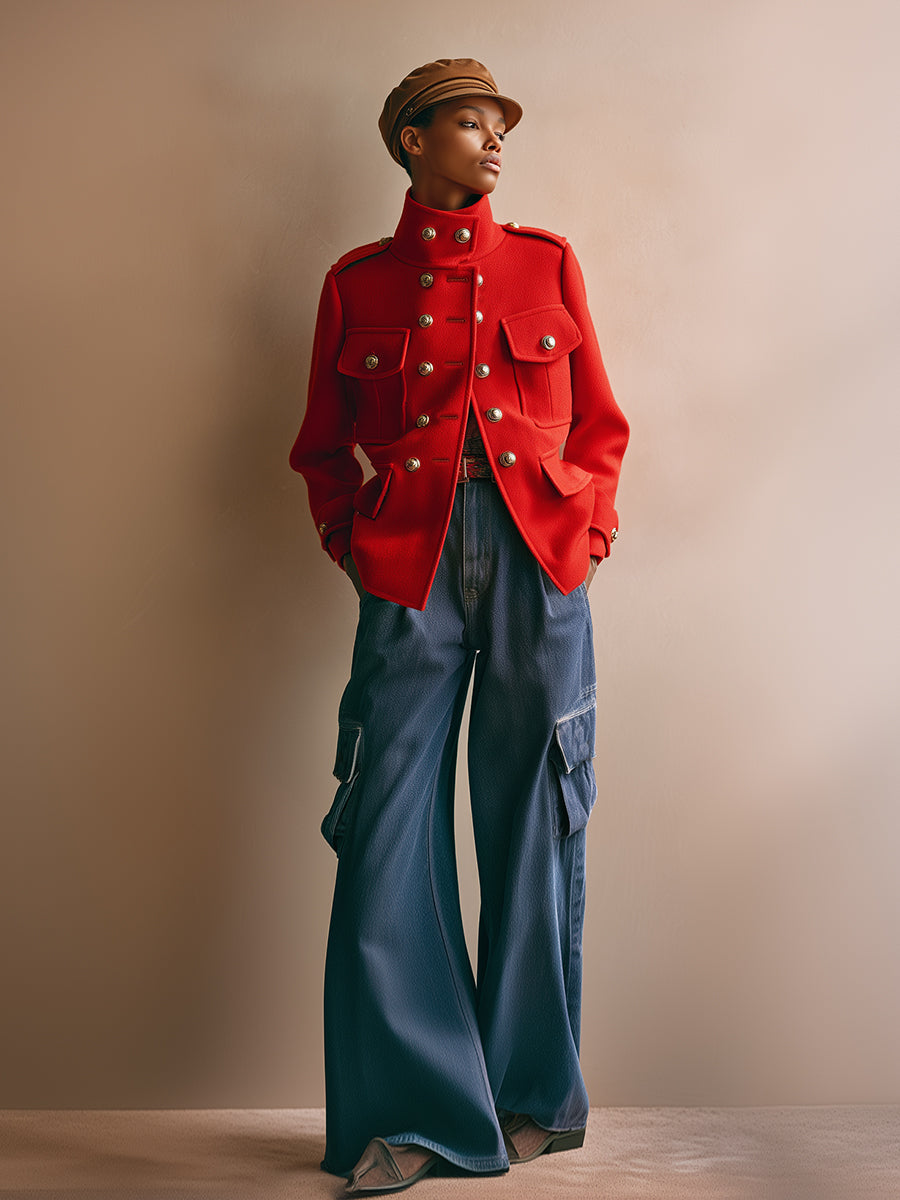 Retro And Fashionable Free People Work Pocket Wide-leg Jeans