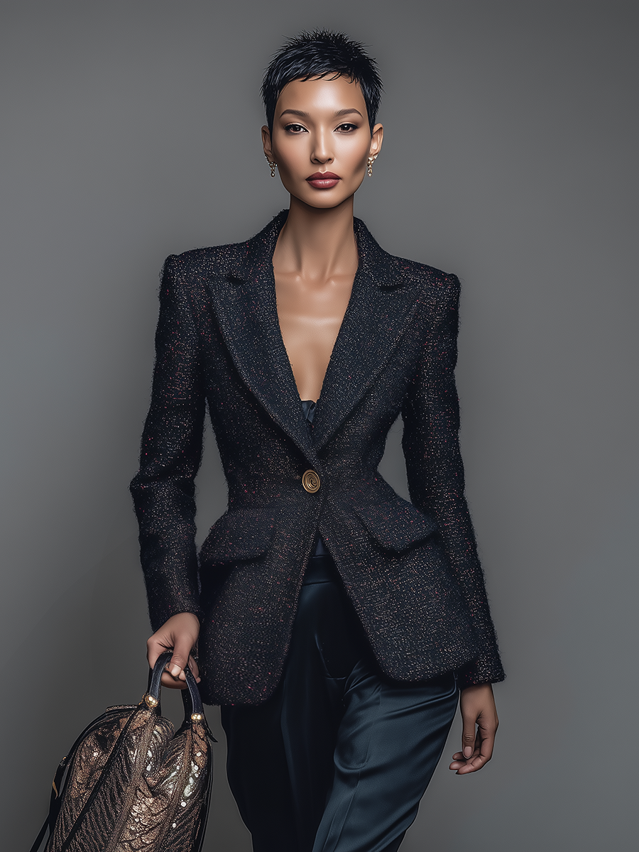 Stylish Retro Tweed Blazer