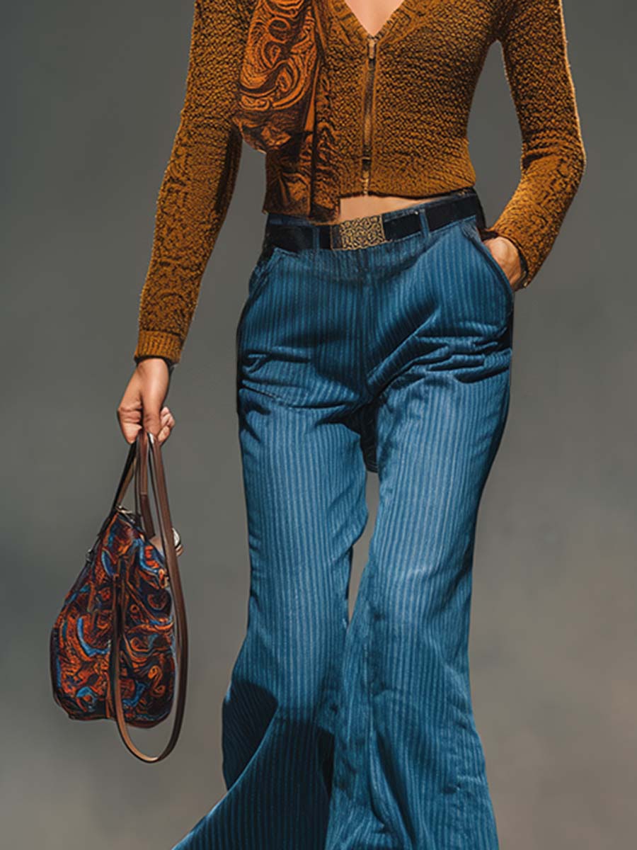 Oakly Fashion™ | Blue Striped Denim Flared Pants