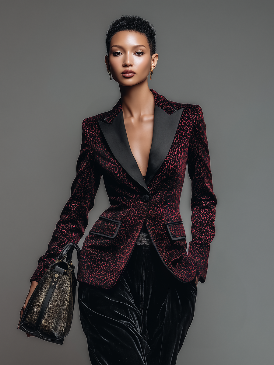 Stylish Retro Leopard-print Velvet Blazer