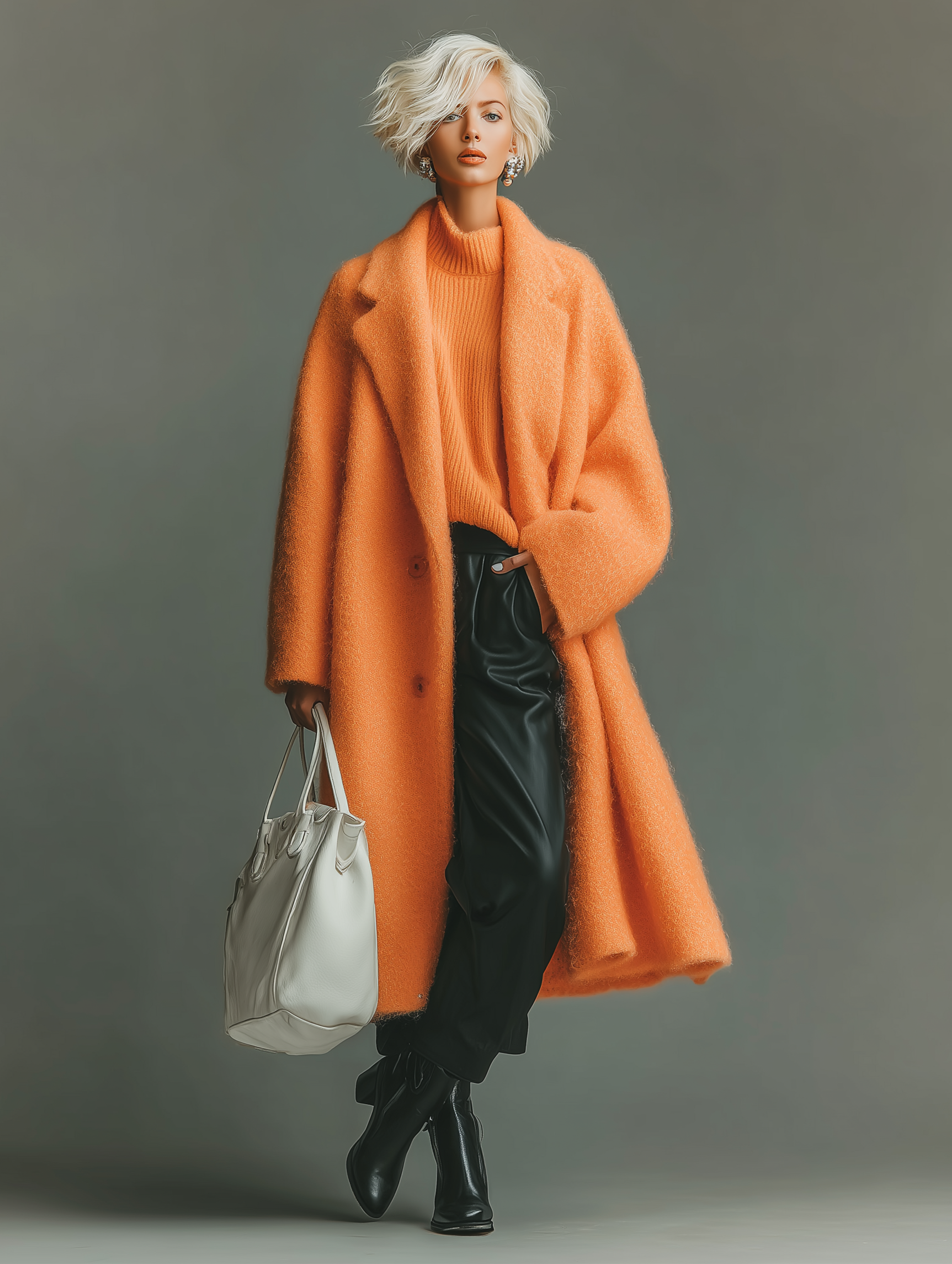 Fashionable Orange Oversized Cashmere Wool Coats