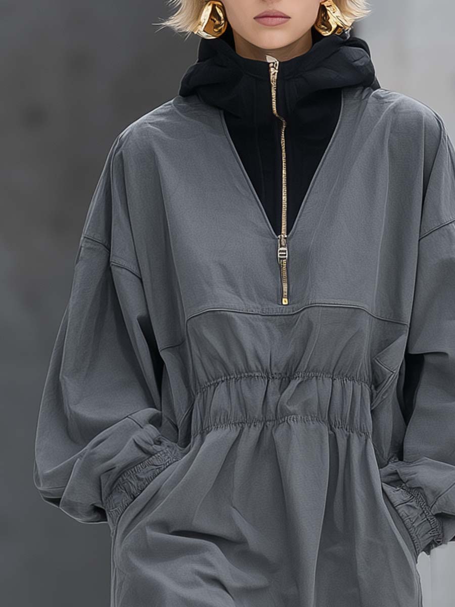 Oakly Fashion™ | Hooded Gray Cotton mini dress